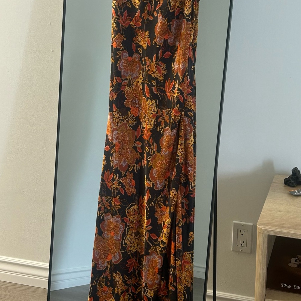Black Floral Slip Dress with Orange and Brown Flowers